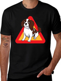 Dog Warning Sign Graphic Tee - Black Cotton T-Shirt