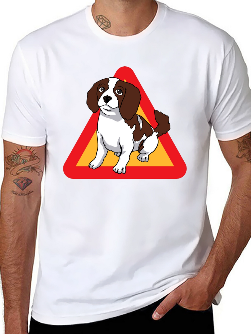 Dog Warning Sign Graphic Tee - Black Cotton T-Shirt