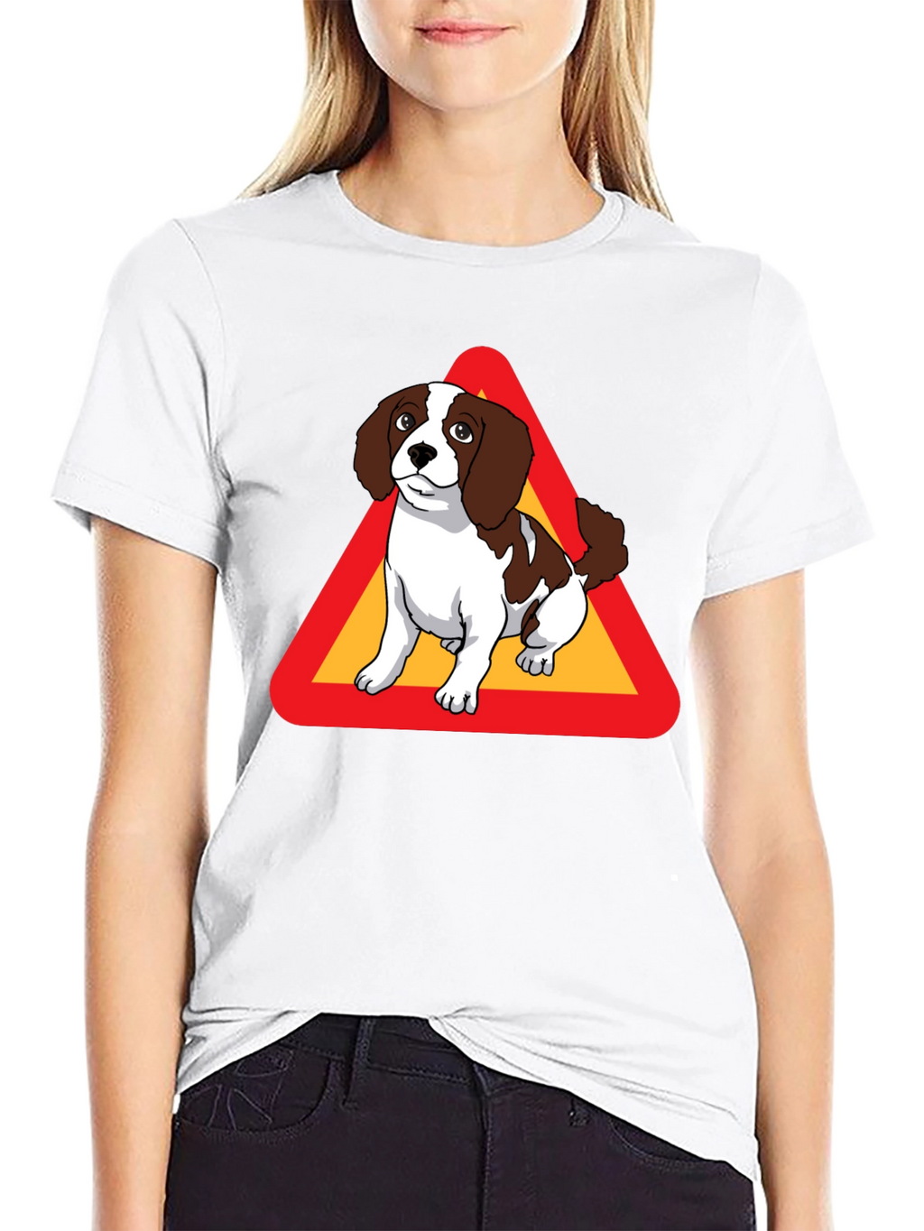 Dog Warning Sign Graphic Tee - Black Cotton T-Shirt