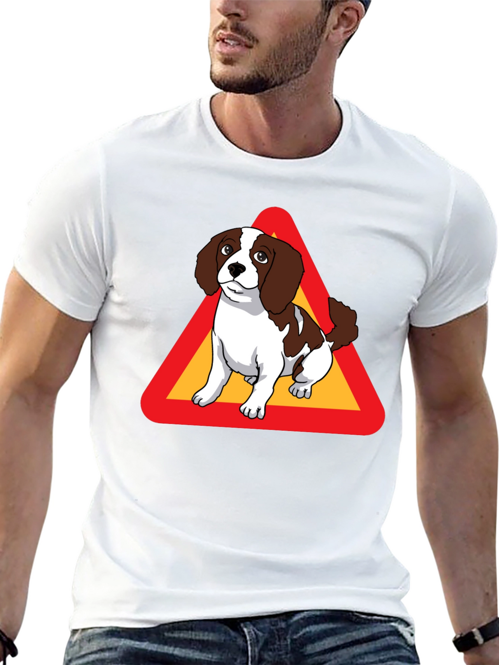 Dog Warning Sign Graphic Tee - Black Cotton T-Shirt