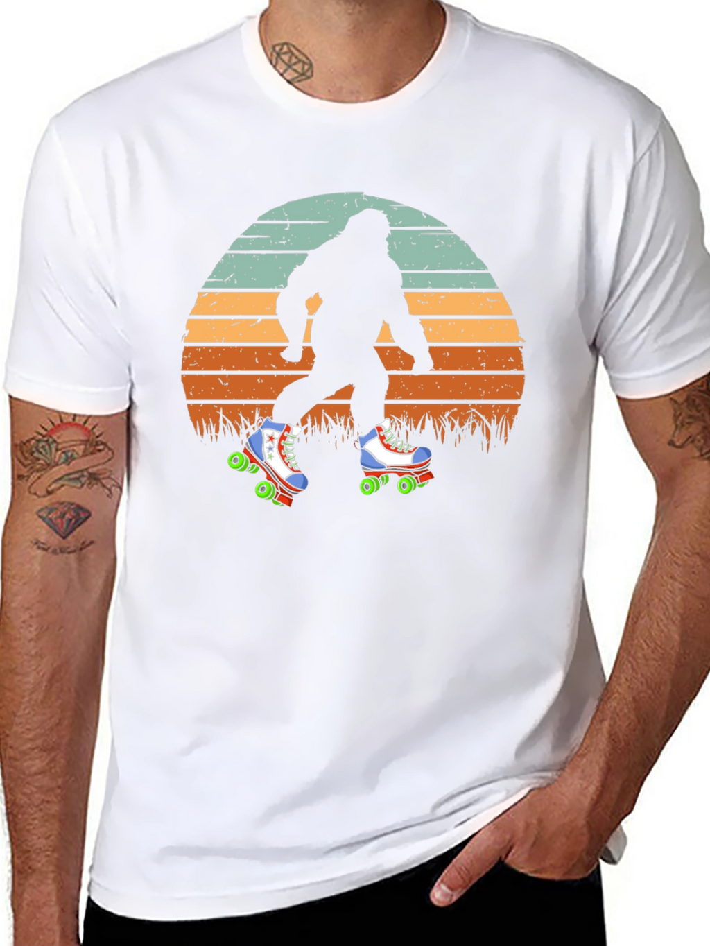 Bigfoot Roller Skating Sunset T-Shirt