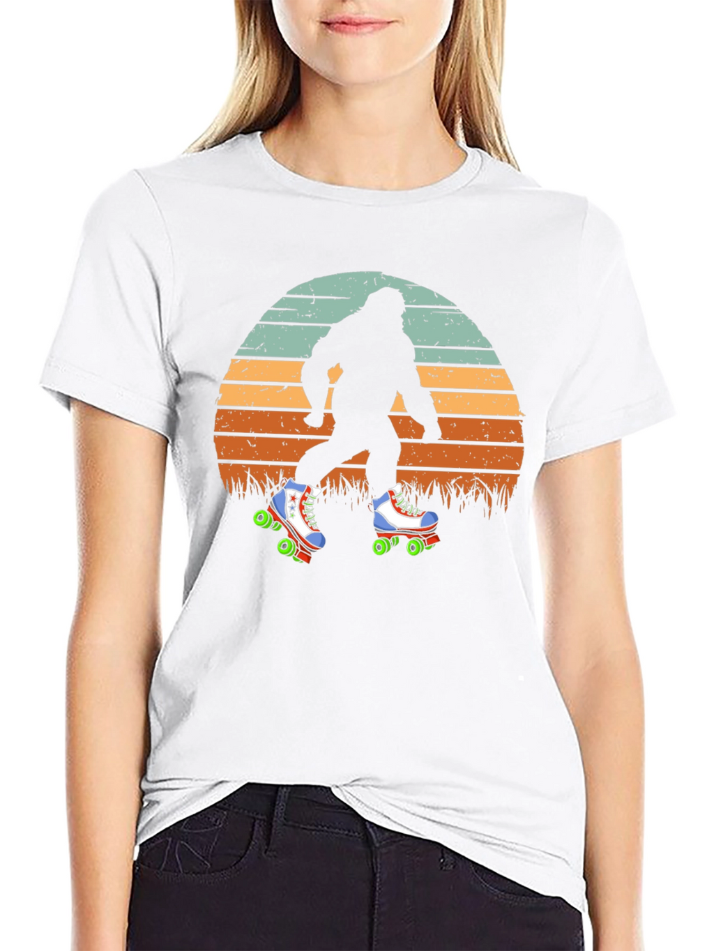 Bigfoot Roller Skating Sunset T-Shirt