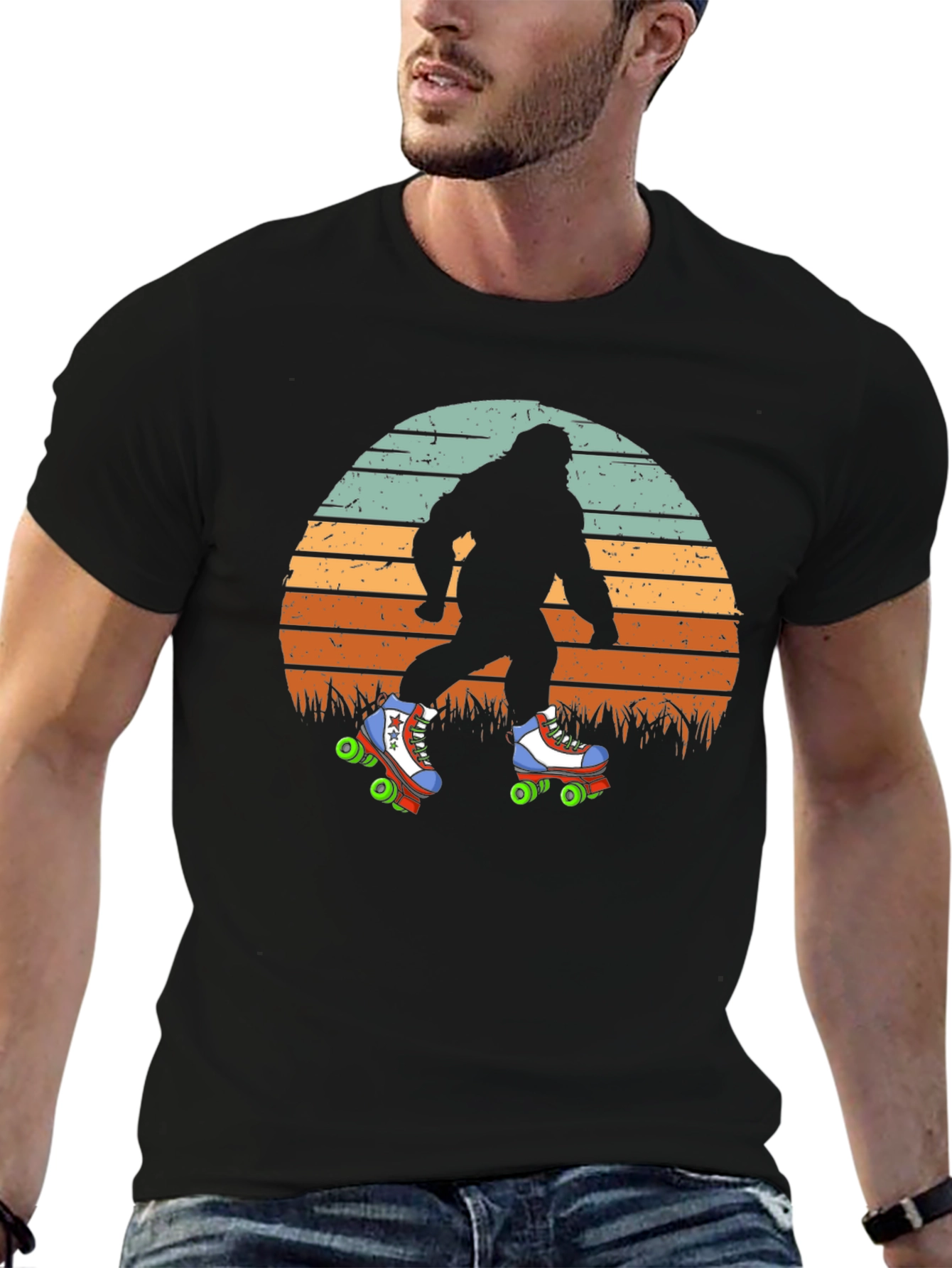 Bigfoot Roller Skating Sunset T-Shirt