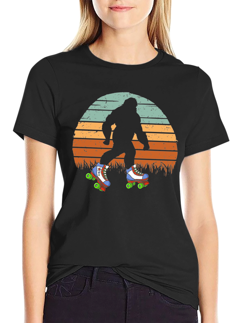 Bigfoot Roller Skating Sunset T-Shirt