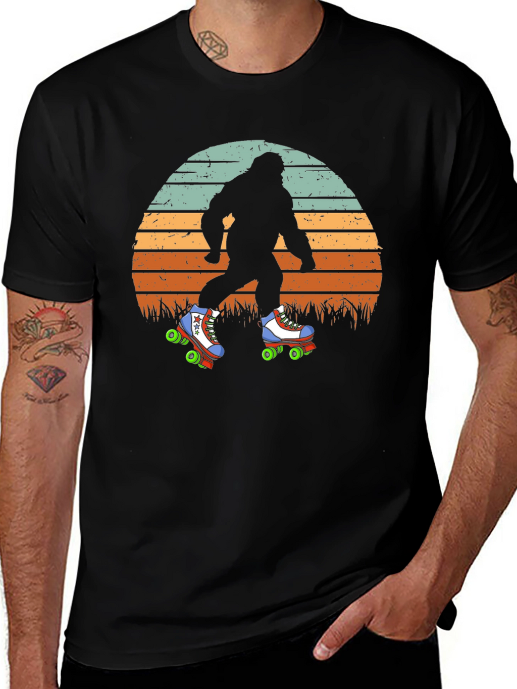 Bigfoot Roller Skating Sunset T-Shirt