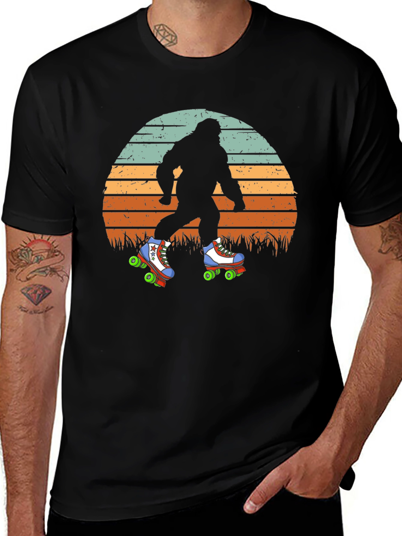 Bigfoot Roller Skating Sunset T-Shirt