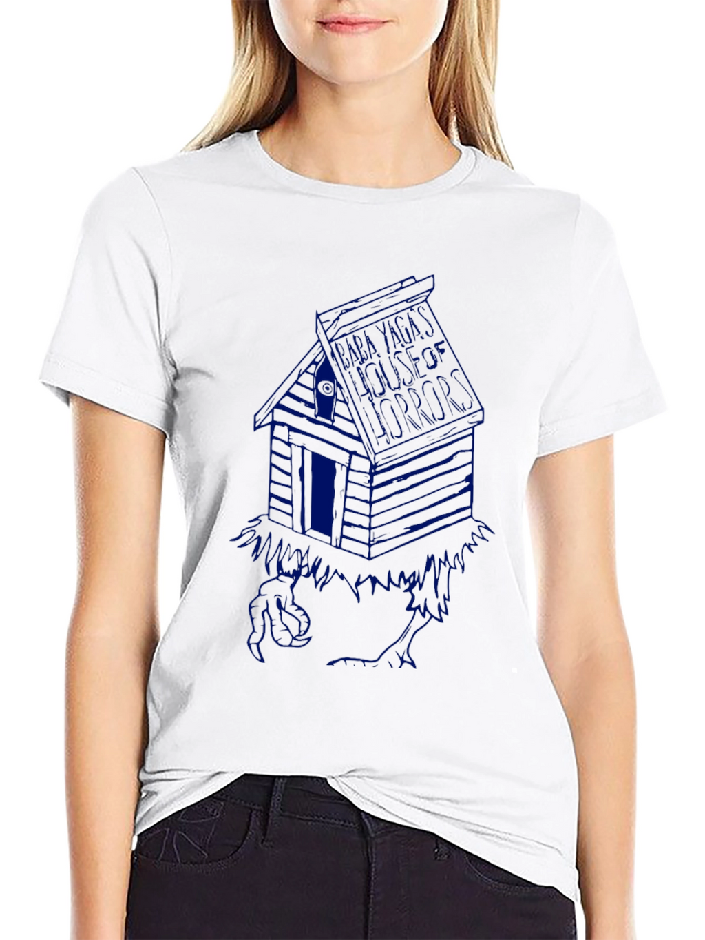 Black T-Shirt with Blue Cabin Graphic
