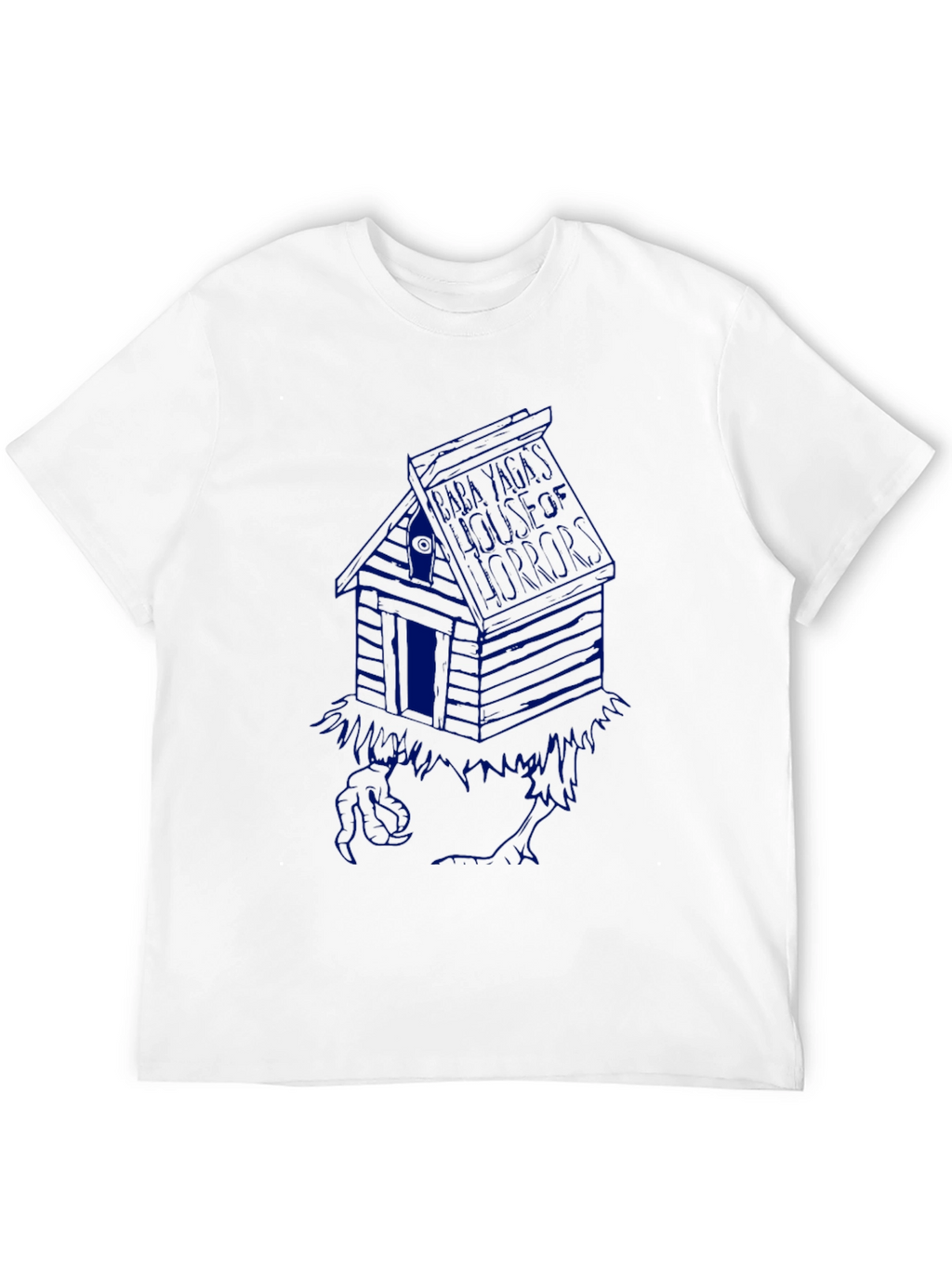 Black T-Shirt with Blue Cabin Graphic