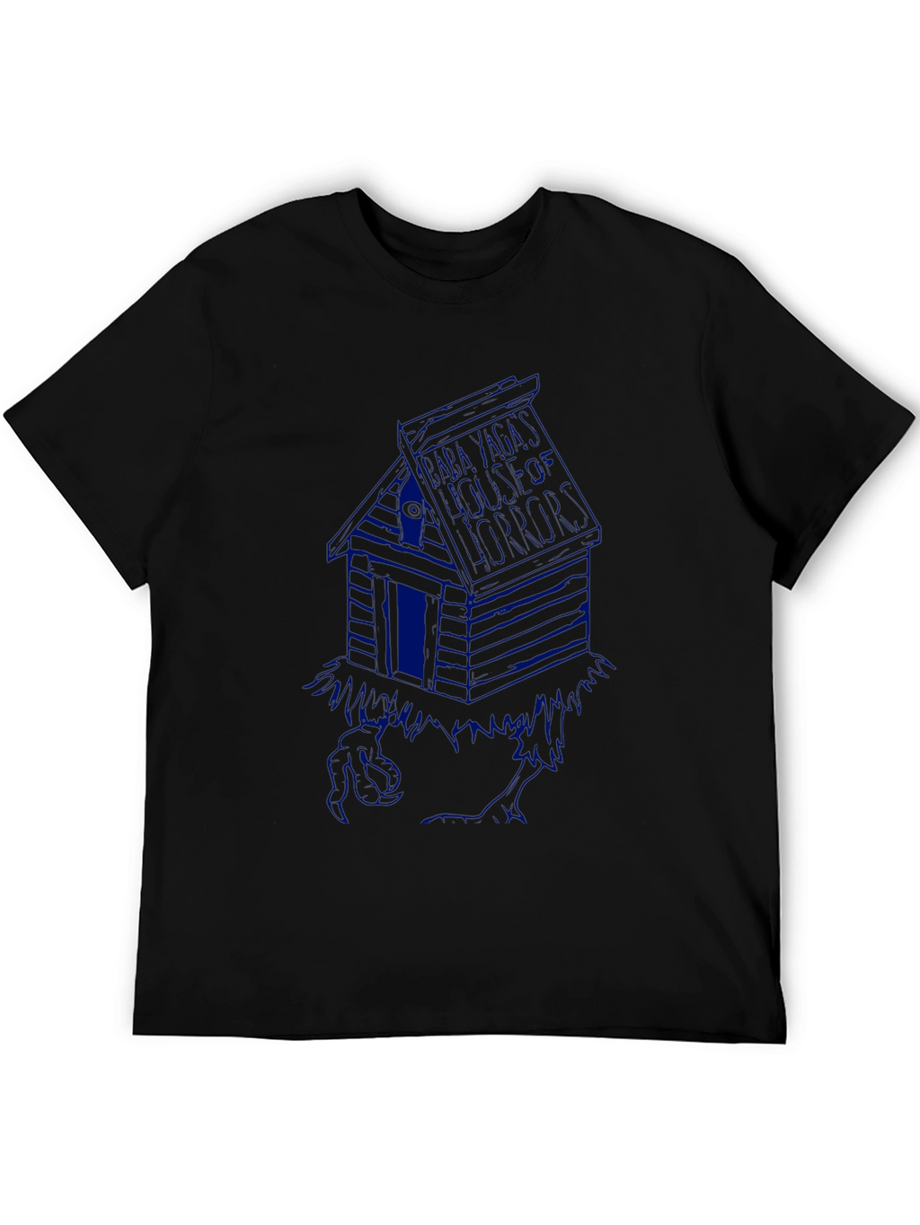 Black T-Shirt with Blue Cabin Graphic