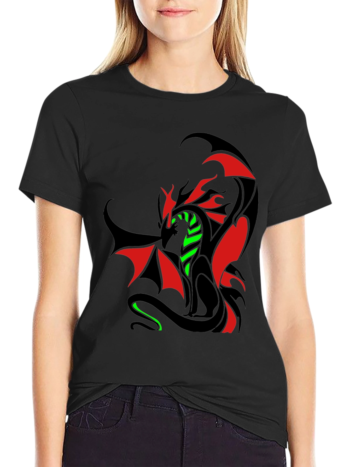 Dragon Graphic T-Shirt - Red Green & Black Design