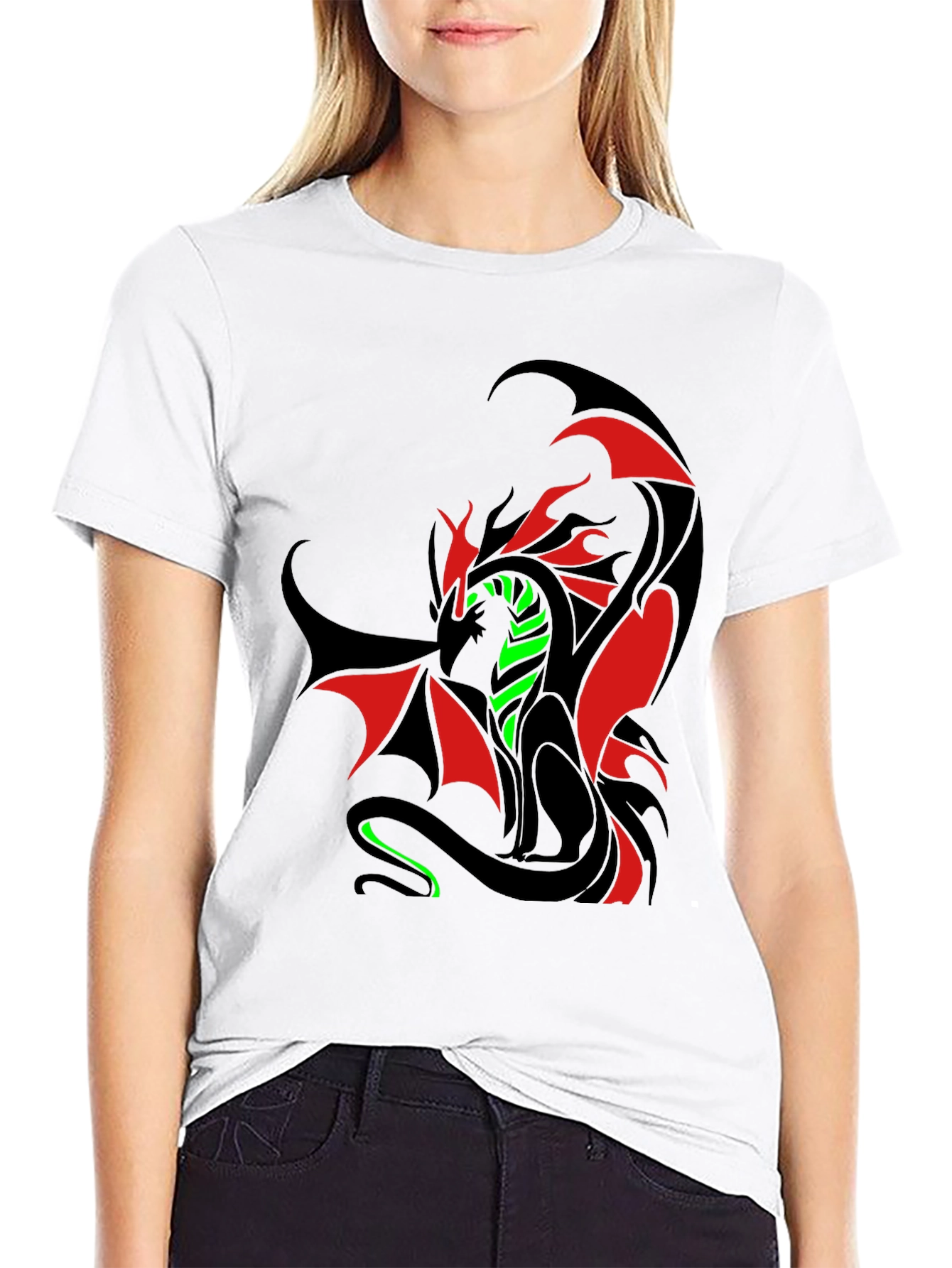 Dragon Graphic T-Shirt - Red Green & Black Design