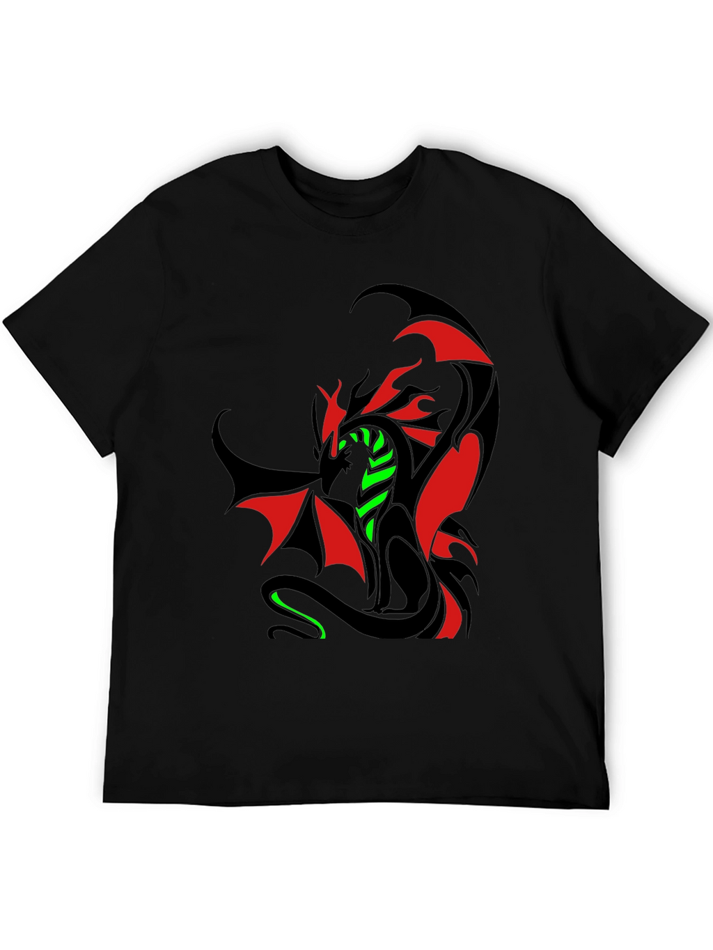 Dragon Graphic T-Shirt - Red Green & Black Design