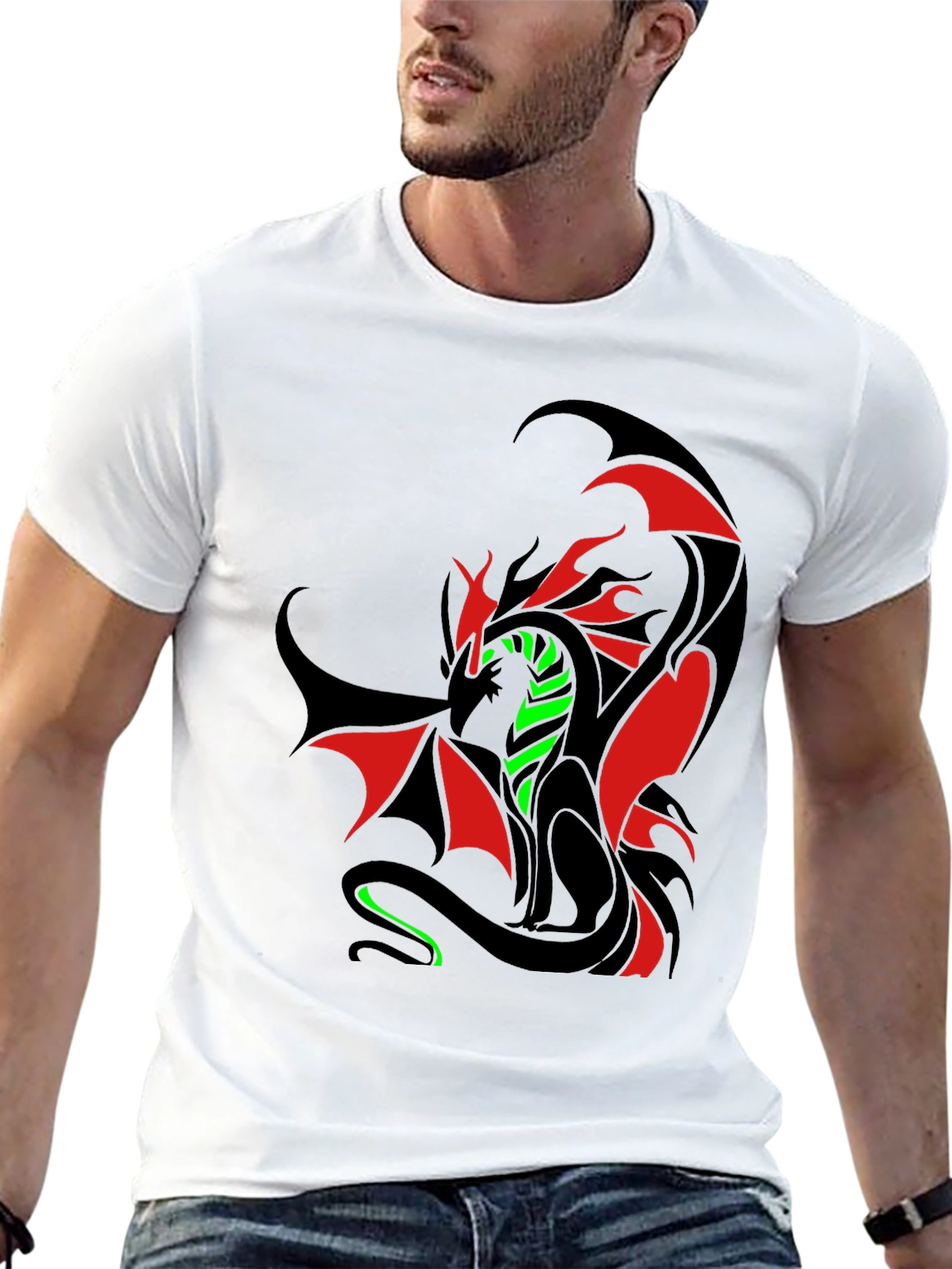 Dragon Graphic T-Shirt - Red Green & Black Design