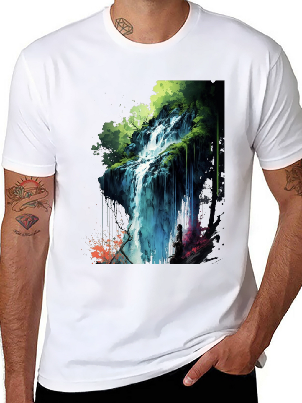 Waterfall Graphic Print Black T-Shirt