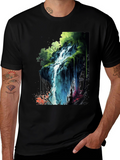 Waterfall Graphic Print Black T-Shirt