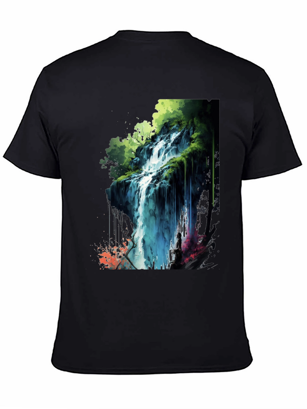 Waterfall Graphic Print Black T-Shirt