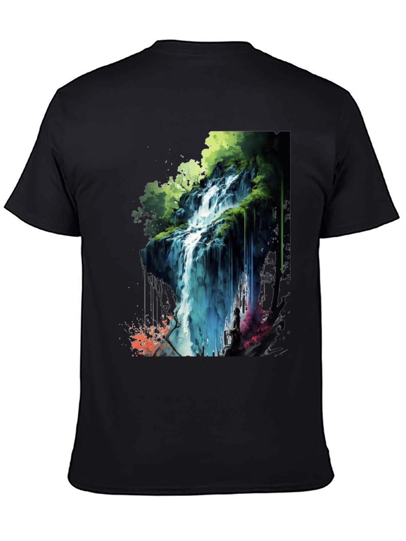 Waterfall Graphic Print Black T-Shirt