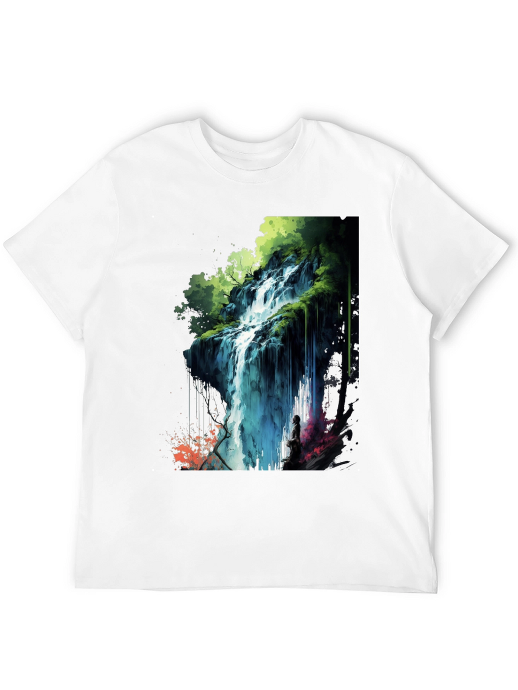 Waterfall Graphic Print Black T-Shirt
