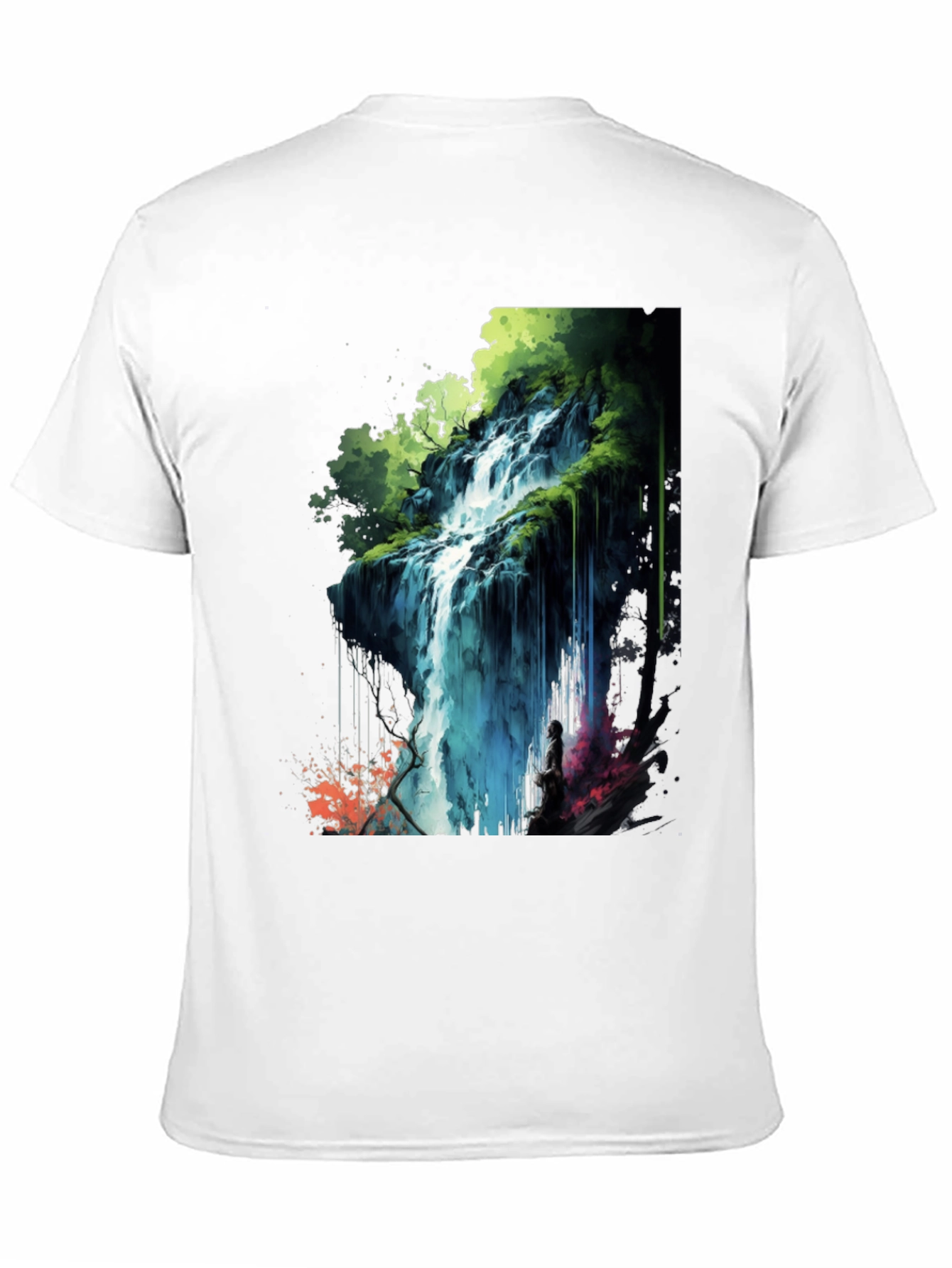 Waterfall Graphic Print Black T-Shirt
