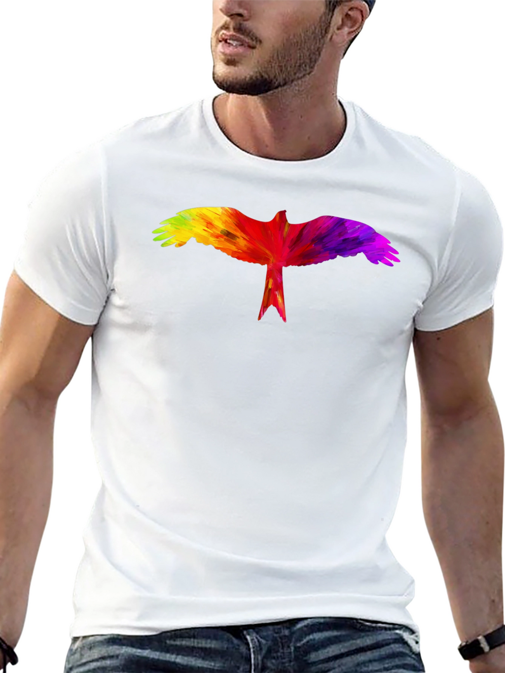 Rainbow Bird Graphic Black T-Shirt