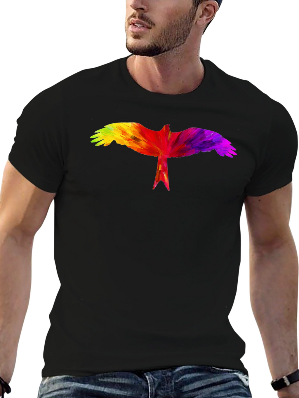 Rainbow Bird Graphic Black T-Shirt