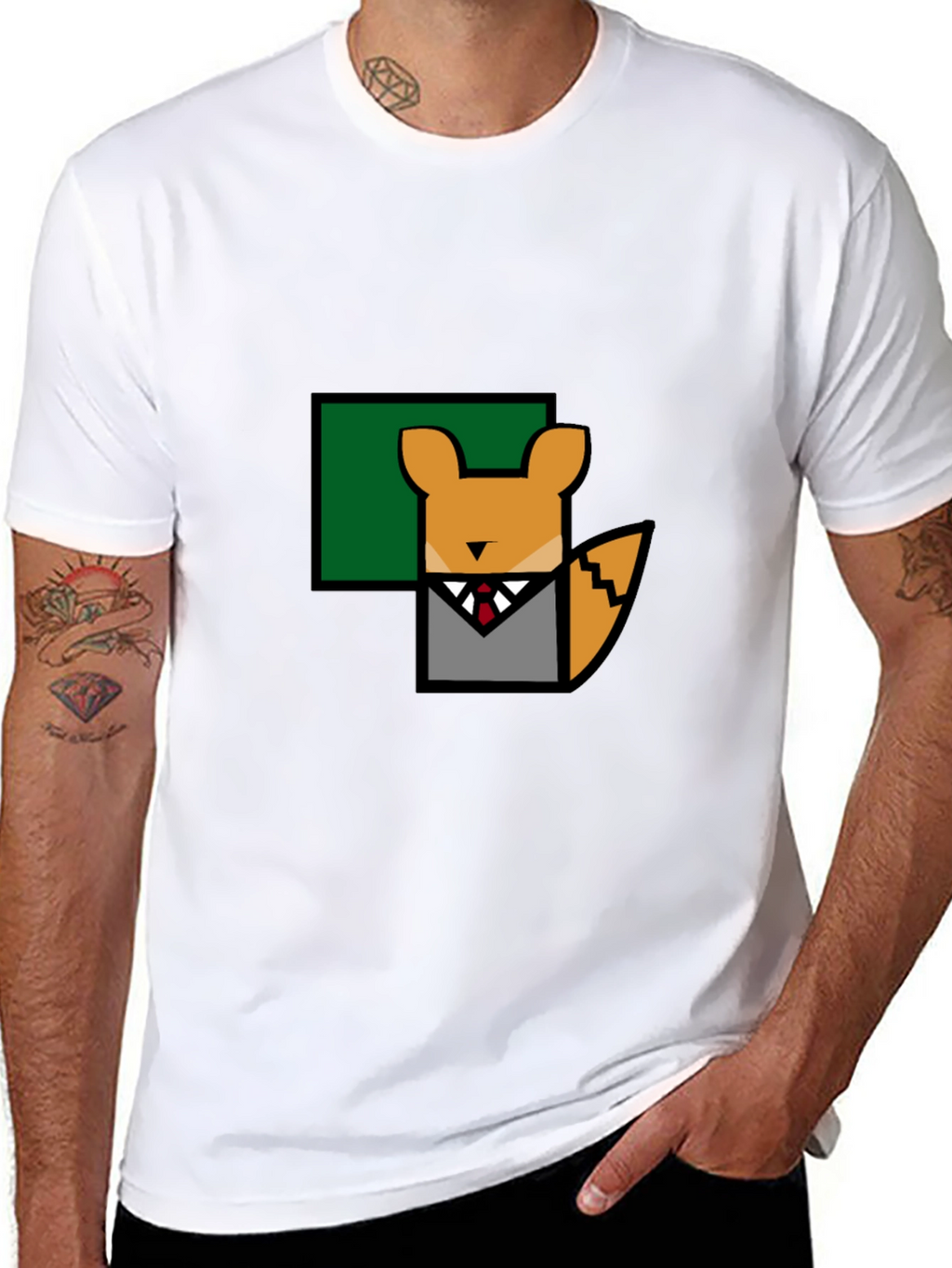 Fox in Suit T-Shirt - Geometric Design