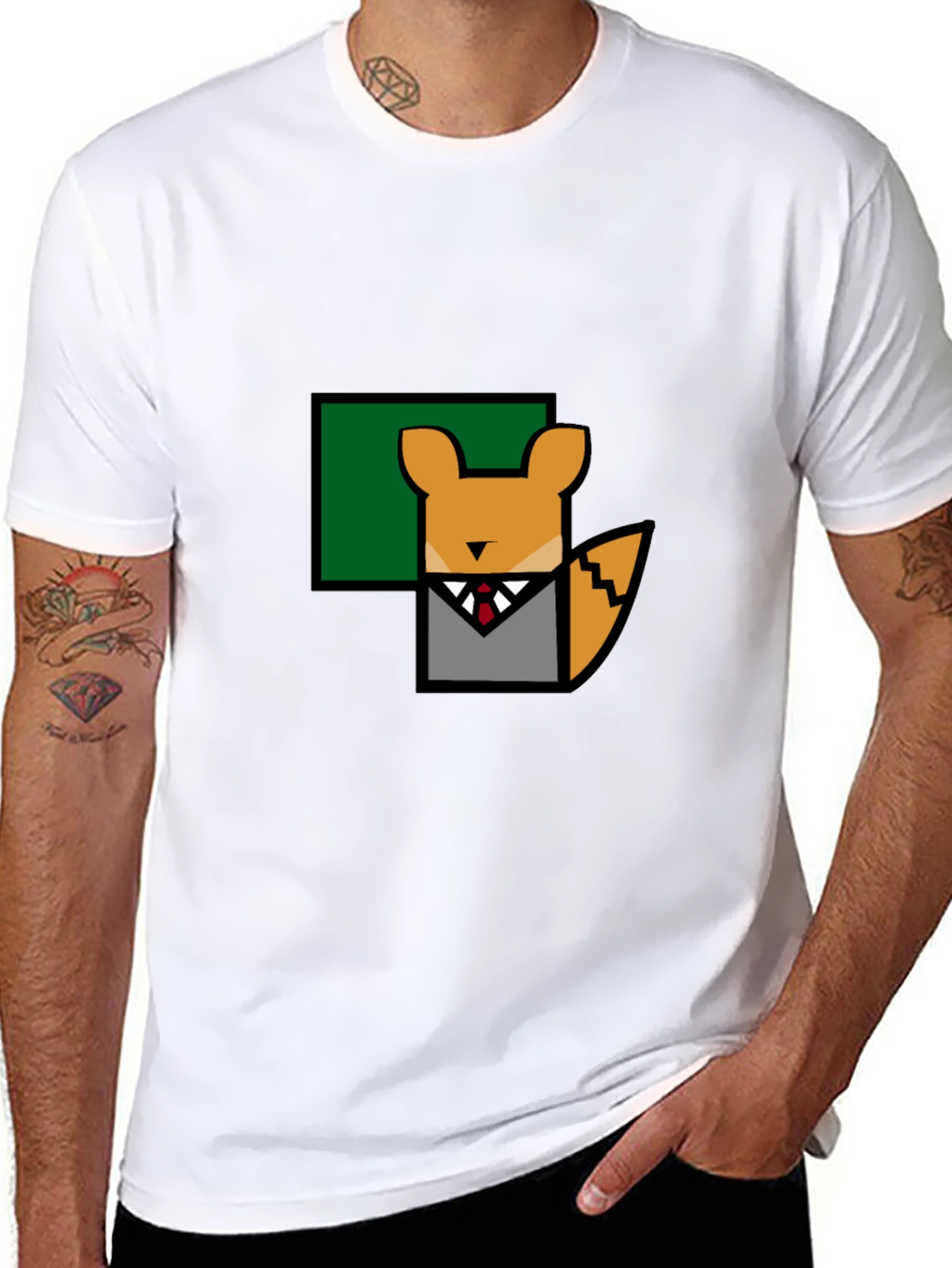 Fox in Suit T-Shirt - Geometric Design