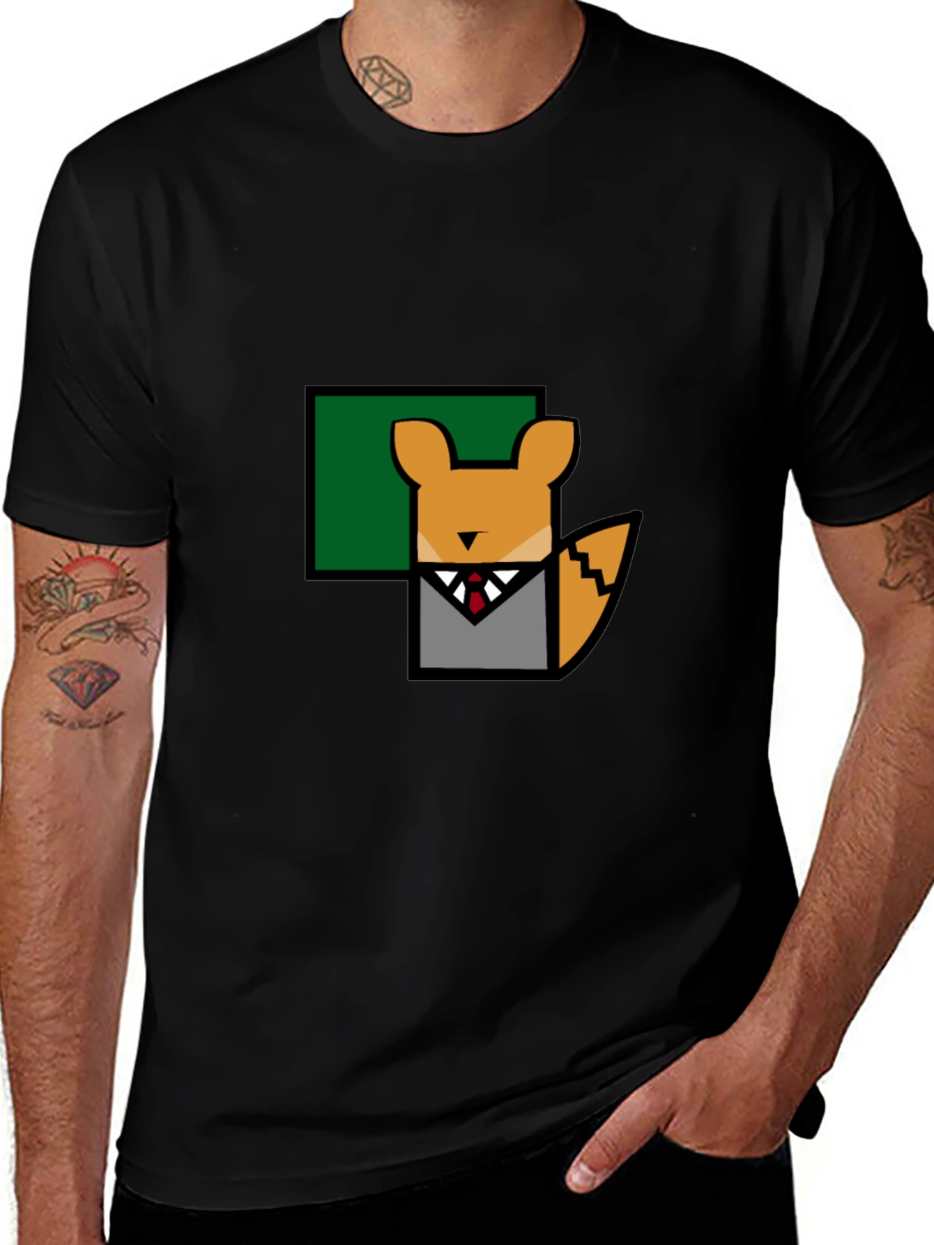 Fox in Suit T-Shirt - Geometric Design