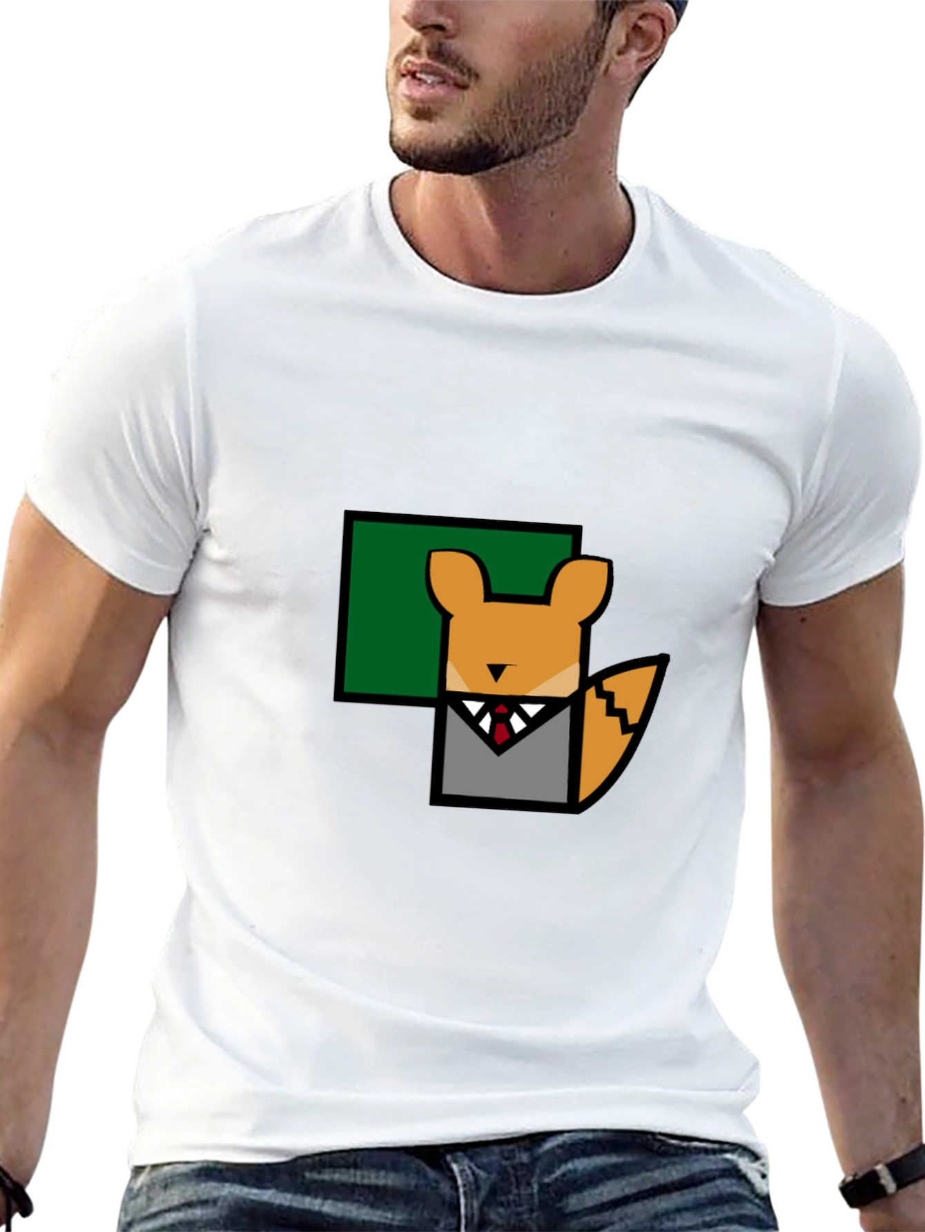 Fox in Suit T-Shirt - Geometric Design
