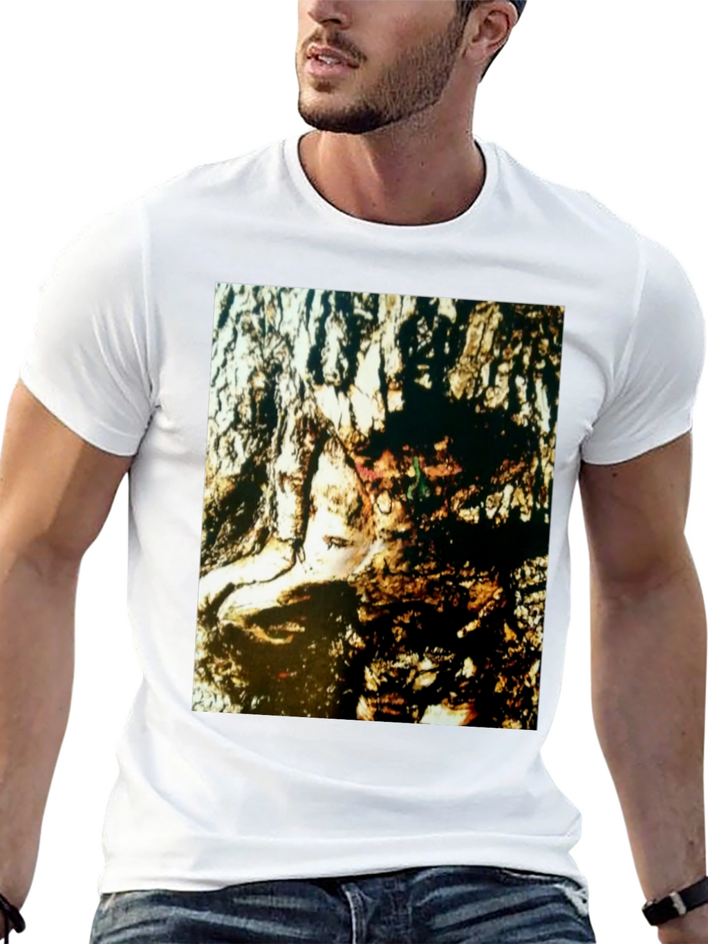 Abstract Face Print Black T-Shirt