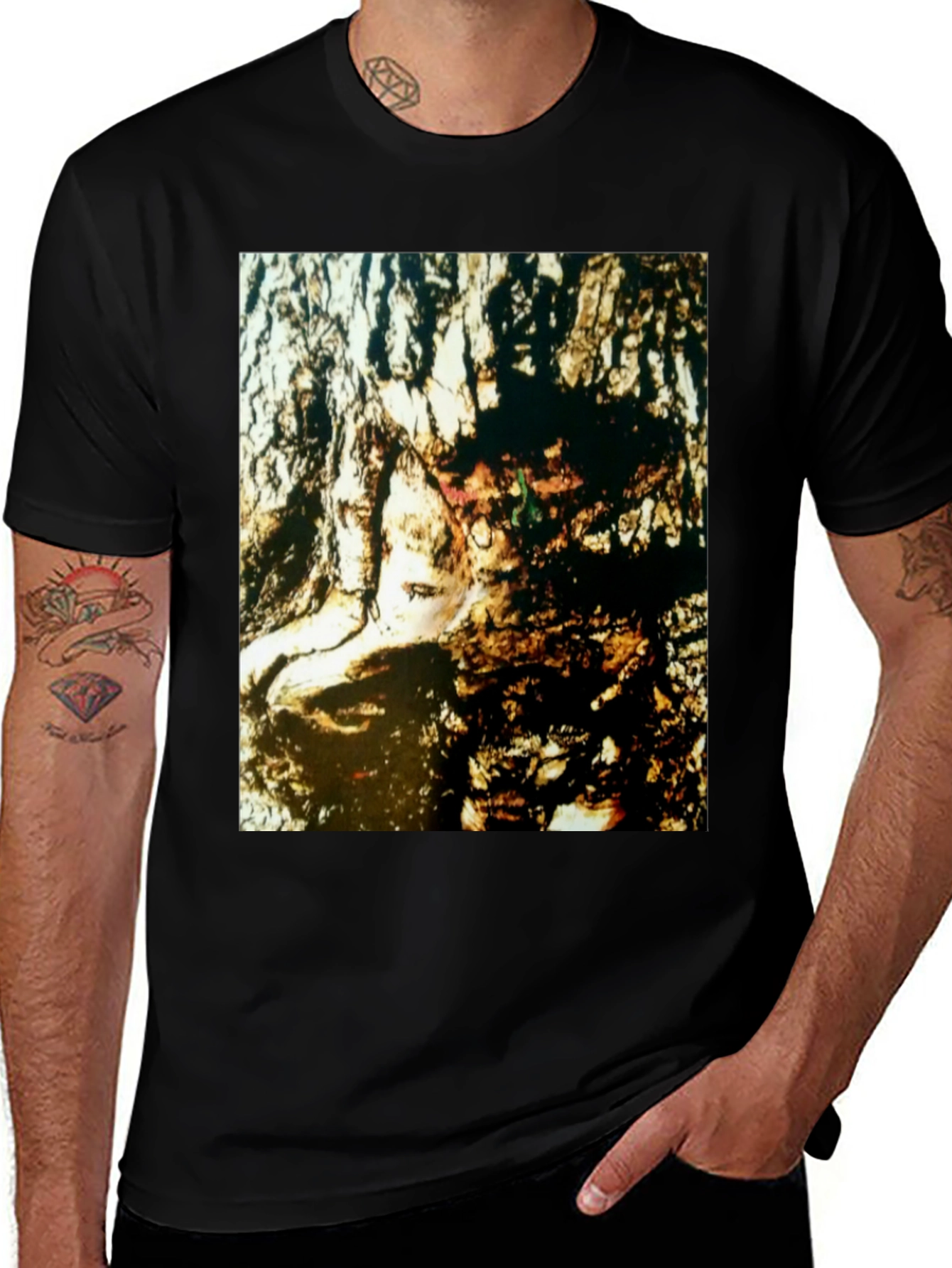 Abstract Face Print Black T-Shirt