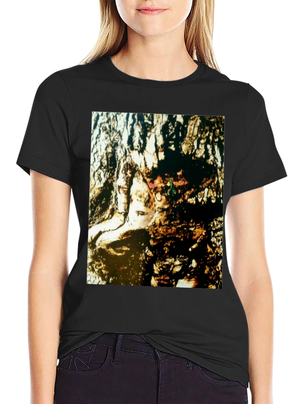 Abstract Face Print Black T-Shirt