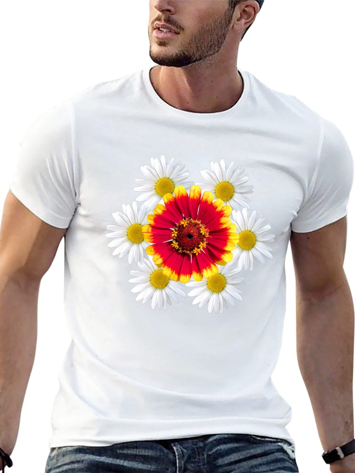 Floral Burst Graphic Tee - Black Cotton T-Shirt