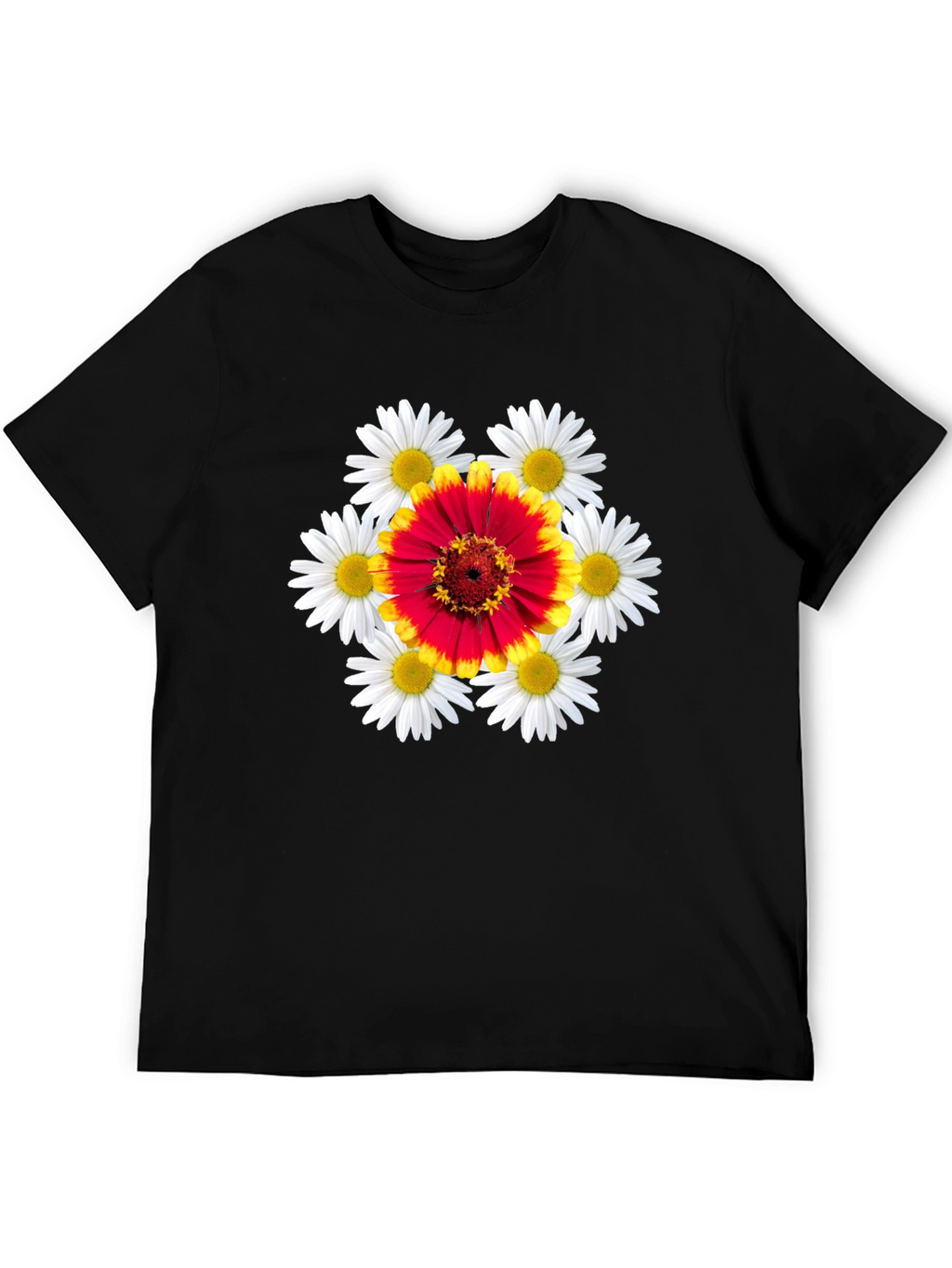 Floral Burst Graphic Tee - Black Cotton T-Shirt