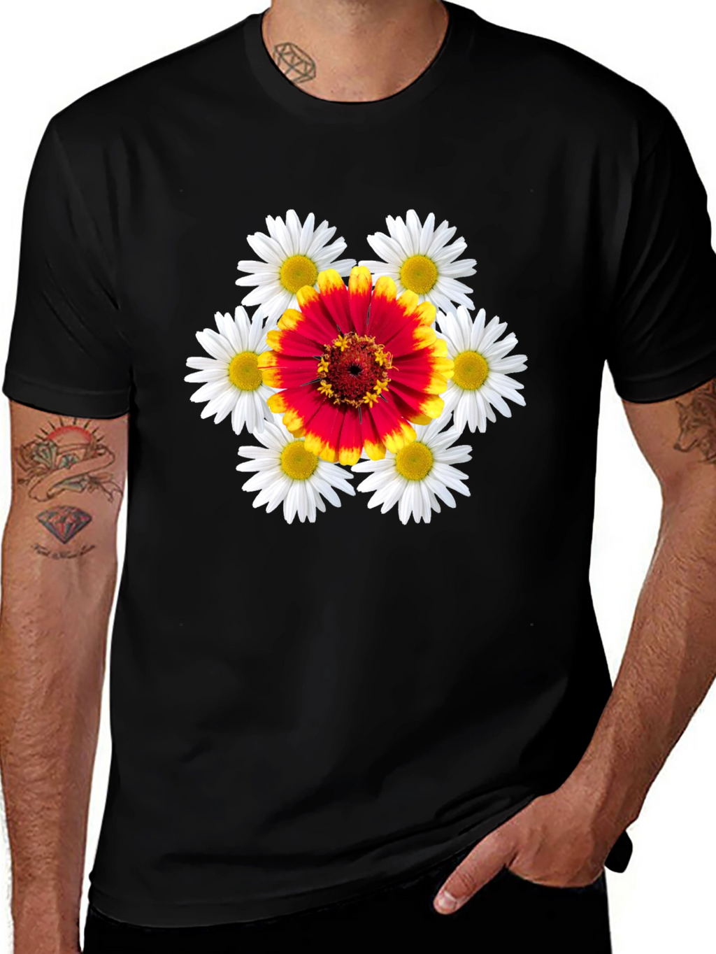 Floral Burst Graphic Tee - Black Cotton T-Shirt