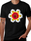 Floral Burst Graphic Tee - Black Cotton T-Shirt