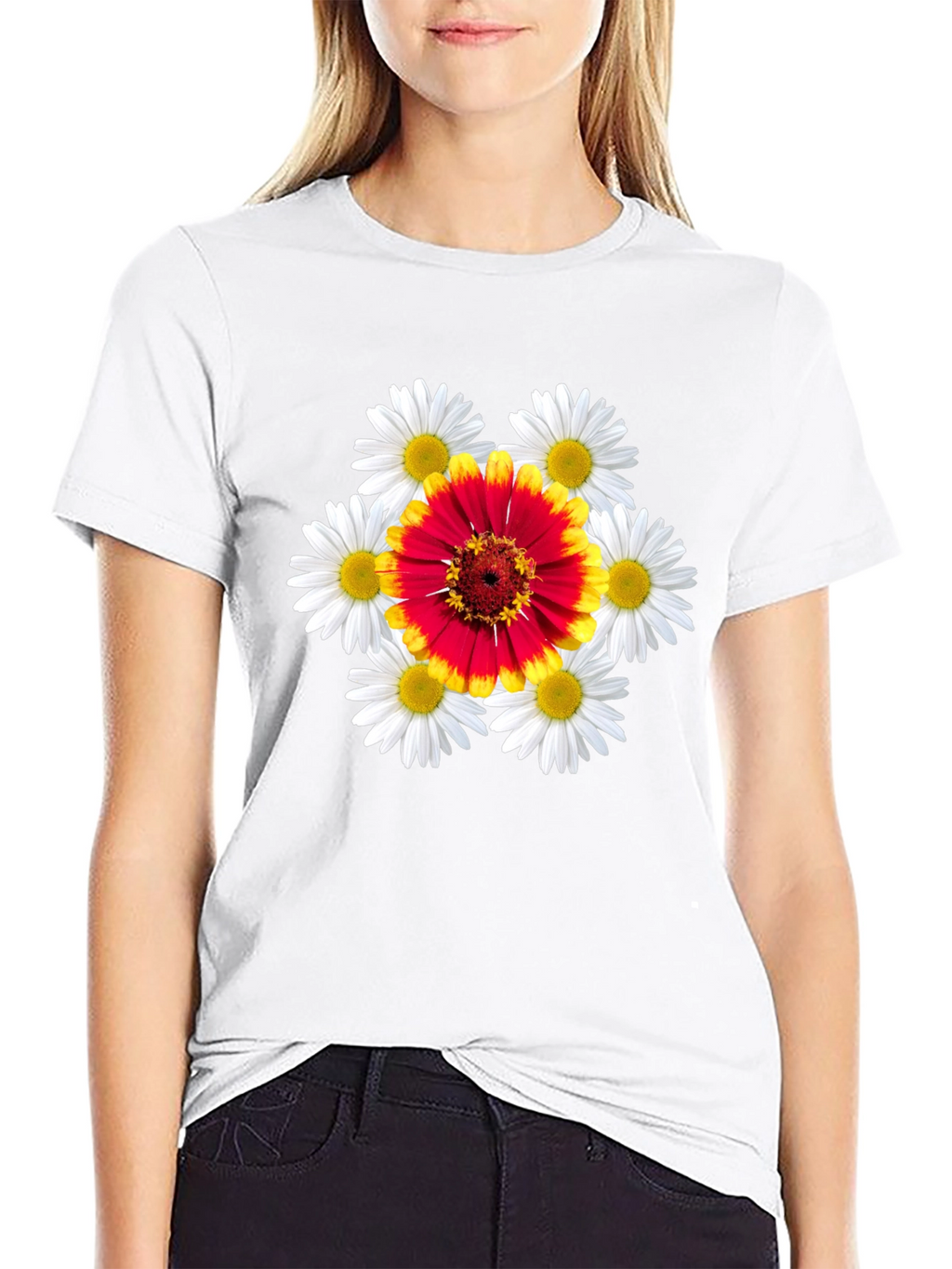 Floral Burst Graphic Tee - Black Cotton T-Shirt