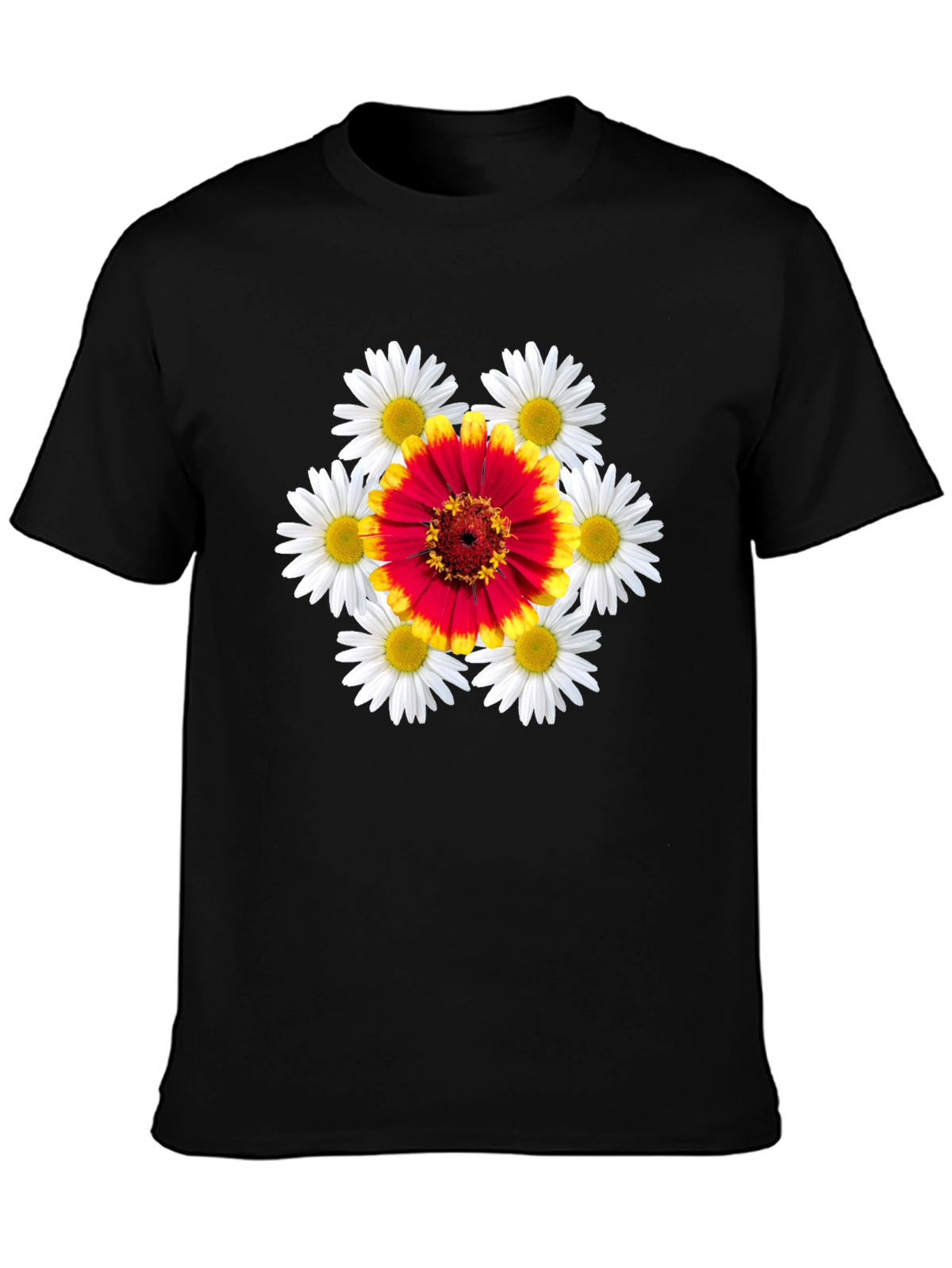 Floral Burst Graphic Tee - Black Cotton T-Shirt