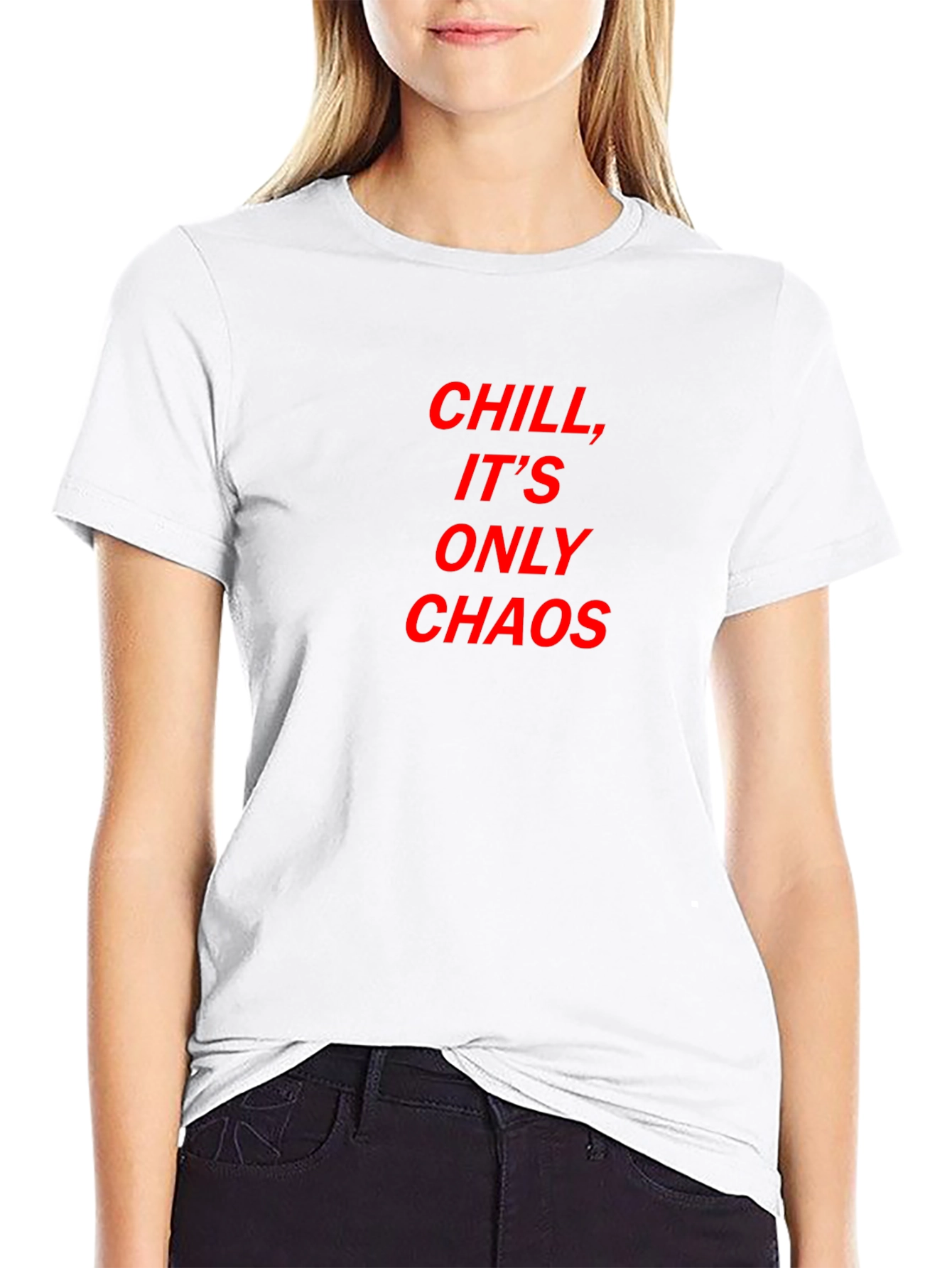 Chill Its Only Chaos Tee - Bold Red Print