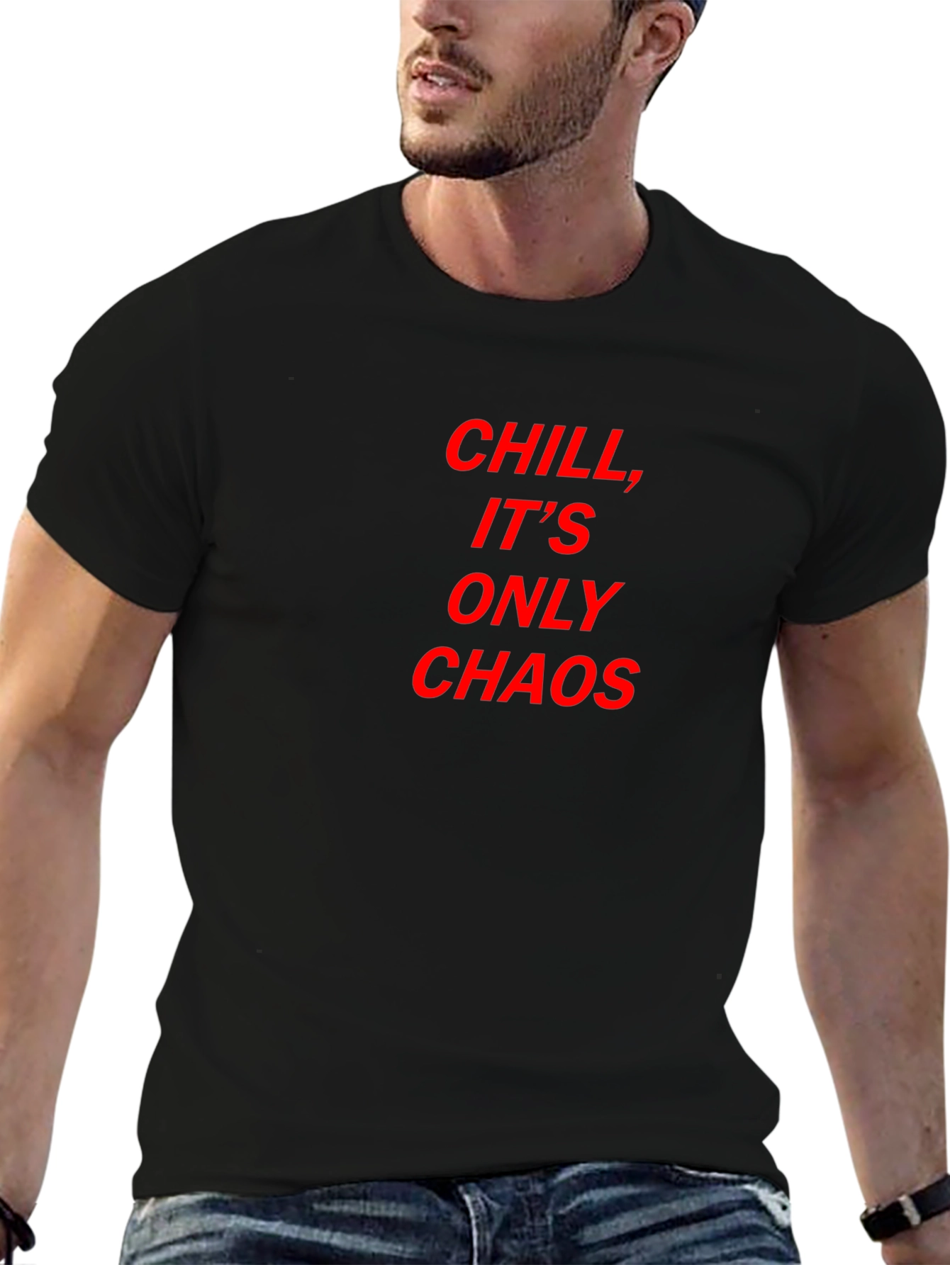 Chill Its Only Chaos Tee - Bold Red Print