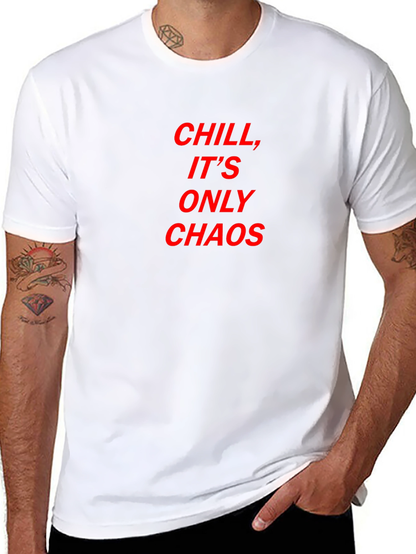 Chill Its Only Chaos Tee - Bold Red Print