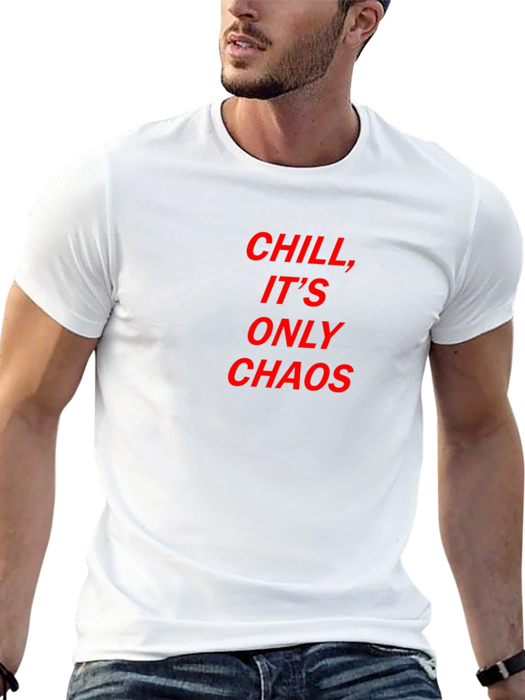 Chill Its Only Chaos Tee - Bold Red Print