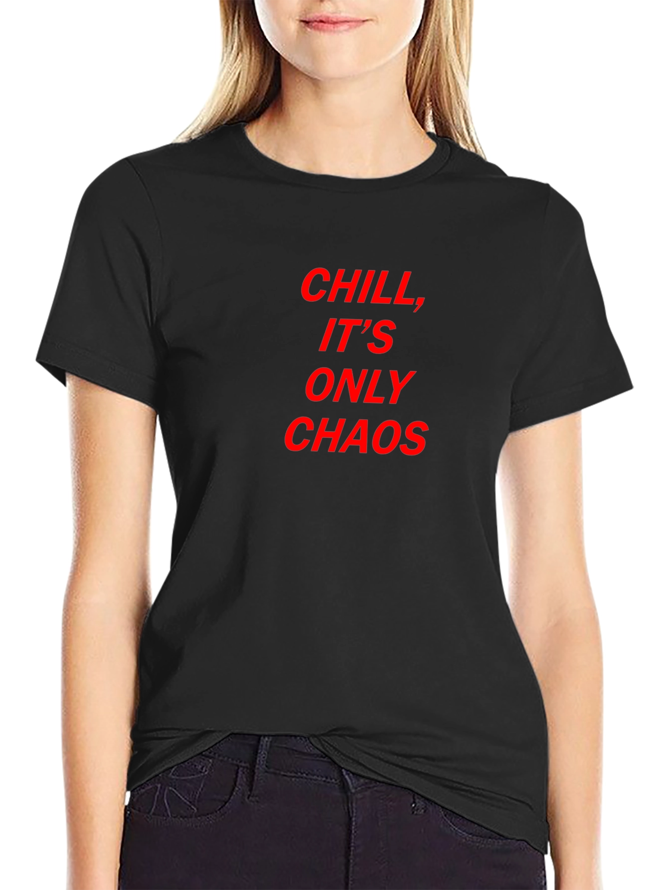 Chill Its Only Chaos Tee - Bold Red Print