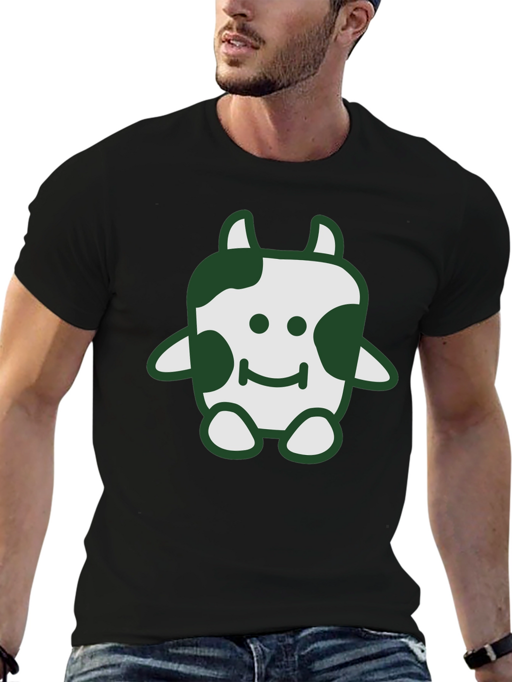 Cute Cow Graphic Tee - Soft Black Cotton T-Shirt