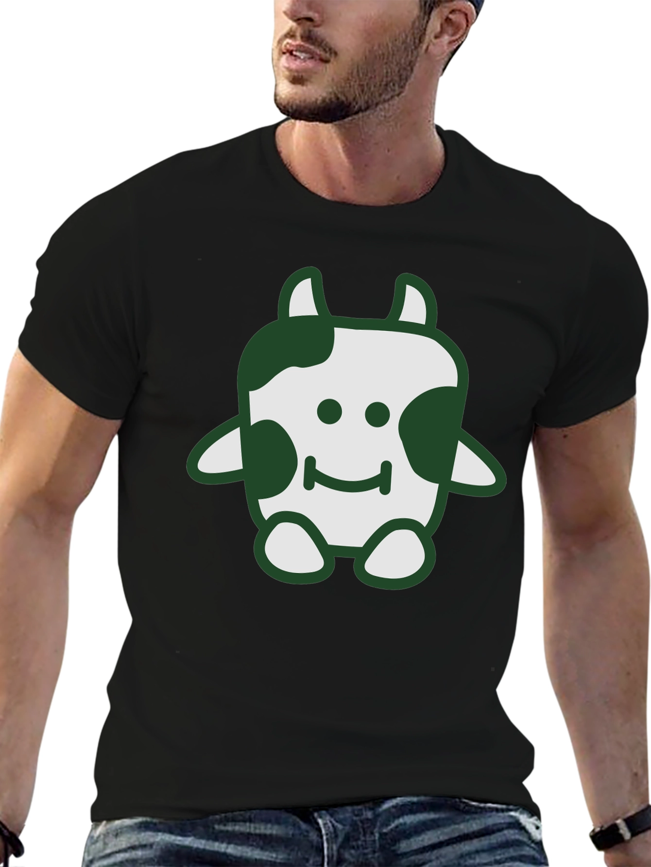 Cute Cow Graphic Tee - Soft Black Cotton T-Shirt