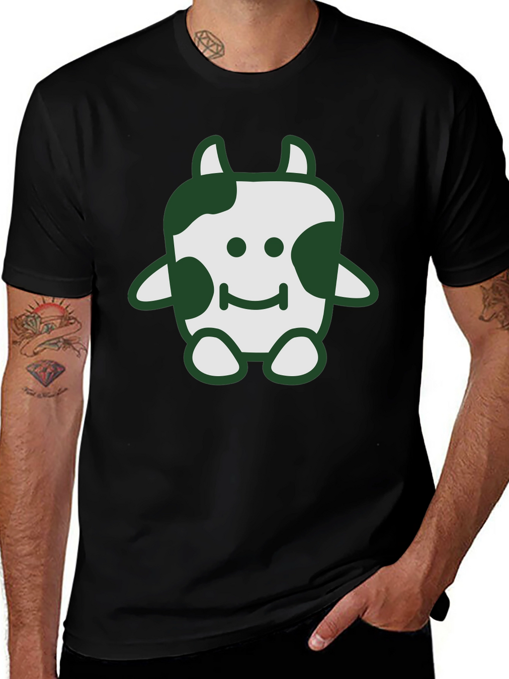 Cute Cow Graphic Tee - Soft Black Cotton T-Shirt