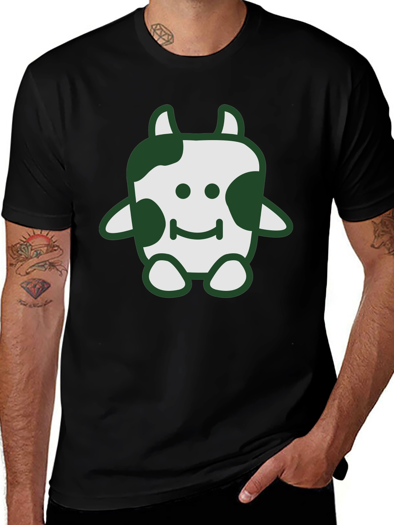 Cute Cow Graphic Tee - Soft Black Cotton T-Shirt