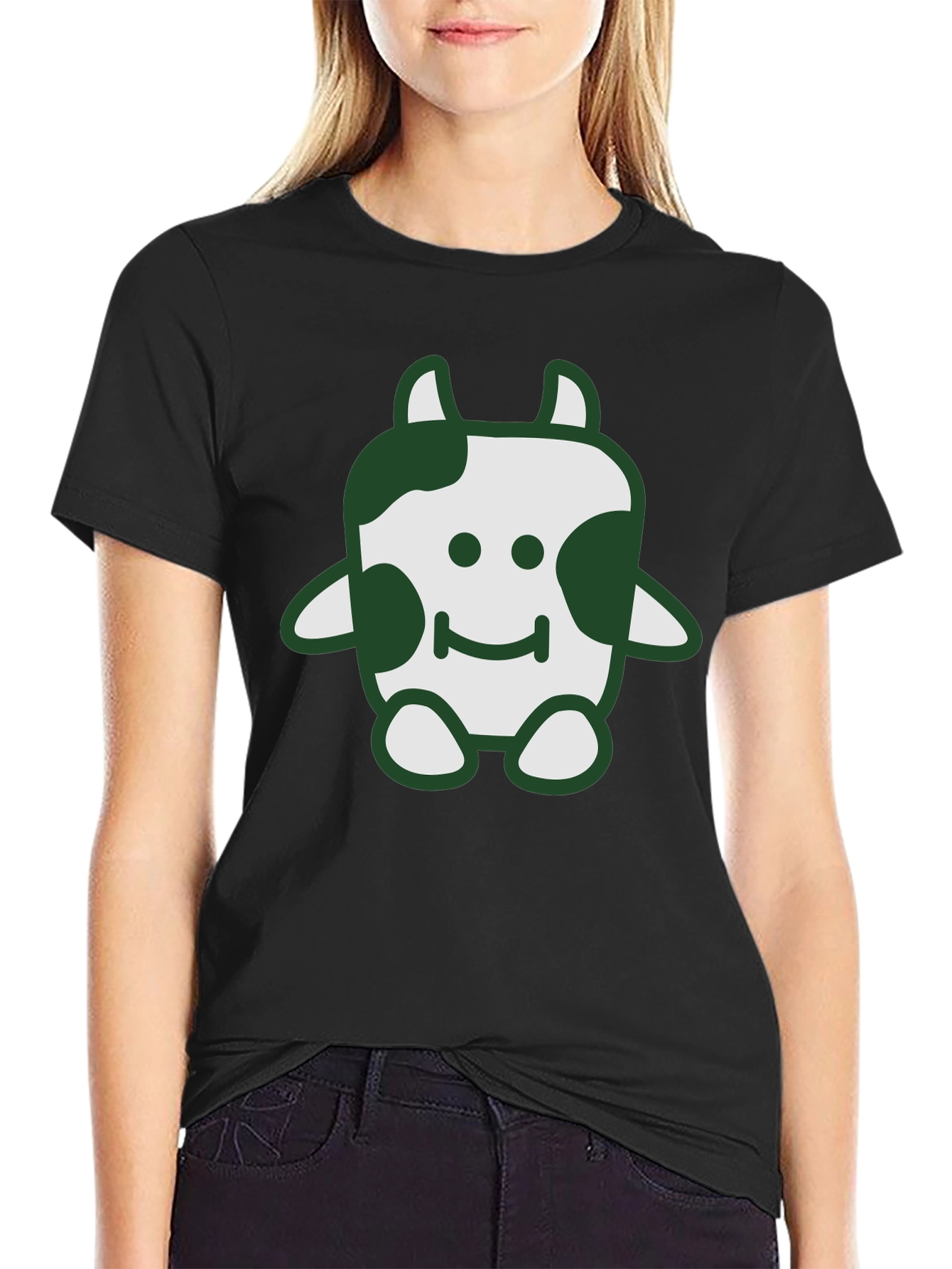 Cute Cow Graphic Tee - Soft Black Cotton T-Shirt