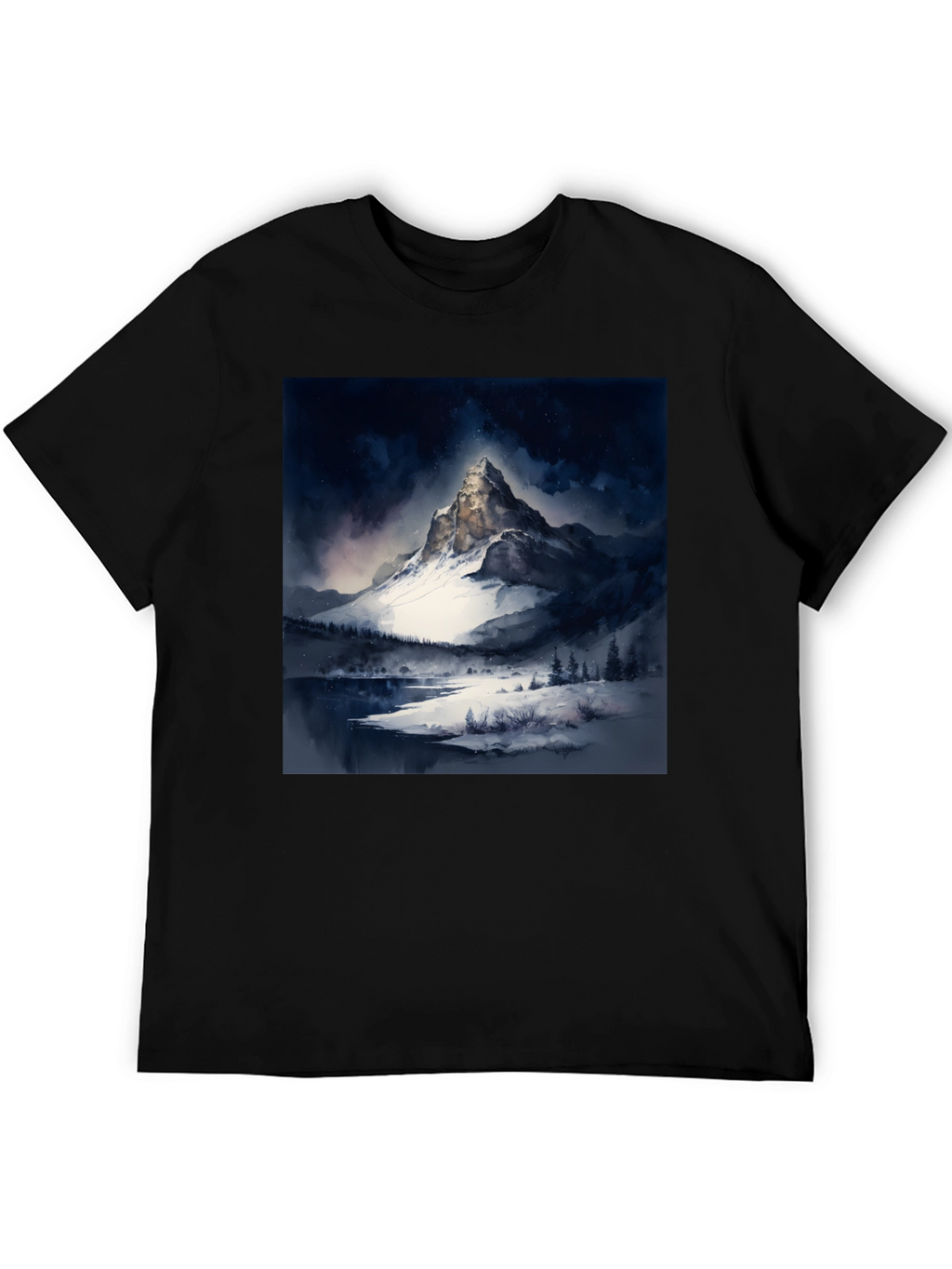 Snow Mountain Print Black T-Shirt