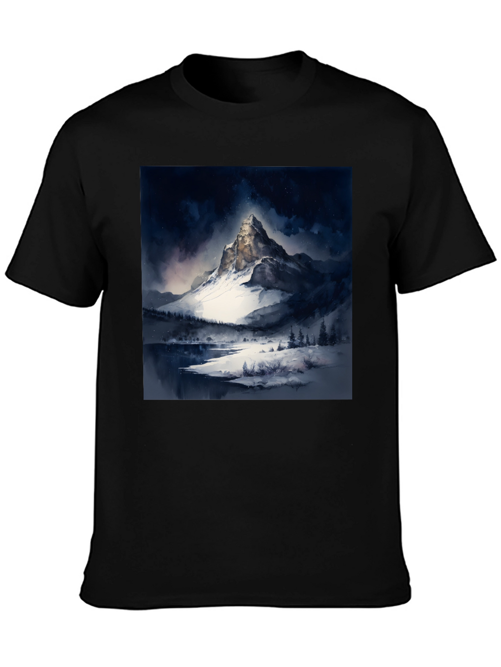 Snow Mountain Print Black T-Shirt